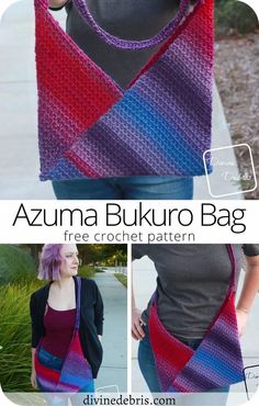 Learn to make the fun Azuma Bukuro Bag, a simple folded bag, from a free crochet pattern by DivineDebris.com