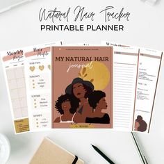 "MY NATURAL HAIR JOURNAL - PRINTABLE & UNDATED NATURAL HAIR PLANNER - Natural hair care planner Are you struggling to maintain a proper hair care regimen and stay consistent with treatments? This natural hair journal was created to help you track your hair care routine which is extremely important for the overall health and growth of your hair.  It will assist you in planning your wash days, daily, weekly and monthly regimen. Additionally, it will aid you to document what works for your hair and Afro Hair Routine, Hair Planner, Hair Care Planner, Diy Deep Conditioner, Hair Journal, Natura Hair, Planner Minimal, 4c Hair Care, Afro Hair Care