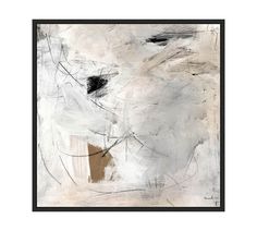 an abstract painting with black and white lines on the bottom, in a square frame