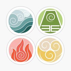 four avatar avatars stickers on a white background, with different colors and shapes