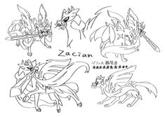 four different types of pokemon drawings