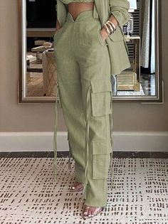 Successful Women Style, Linen Summer Outfits, Linen Style Fashion, Fit Cargo Pants, Chic Dress Classy, Pocket Stitching, 2piece Outfits, Plain Pants, Kids Dress Wear