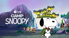 a cartoon character with a hat on and the words camp snoopy in front of him