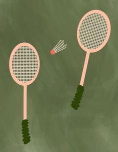 two tennis racquets are flying towards each other on a green chalkboard