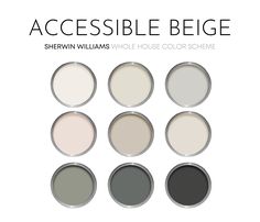 six different shades of paint with the words accessible beige written on them in black and white