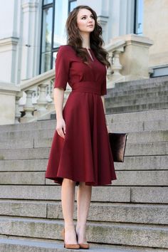 Pakaian Feminin, Red Cocktail Dress, Stil Vintage, Rust Dress, Dress Cocktail, Burgundy Dress, Knee Length Dresses, Size Dress, Dress Plus Size