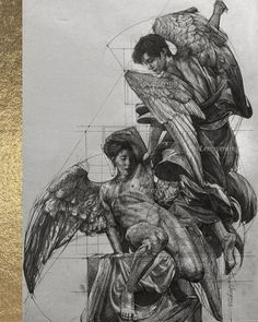 an image of a pencil drawing of two men with wings on top of each other