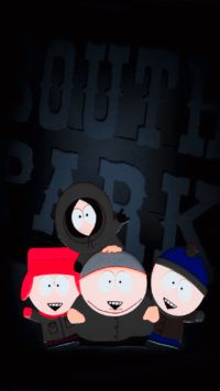 the south park characters are standing next to each other in front of a dark background