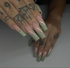 Sage Green Nails, Green Herbs, Milky Nails, Long Acrylic Nail Designs, Gel Nails Diy, French Tip Acrylic Nails, Arylic Nails, Grunge Nails