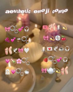 an image of some rings and candles on a table with text above it that says aesthetic emo ji corio