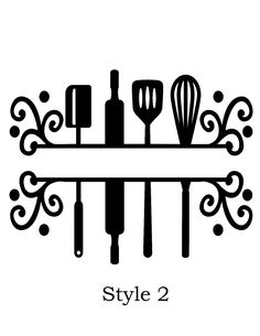 a black and white image of kitchen utensils