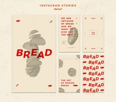 an advertisement for bread with the words bread written in red and black on white paper