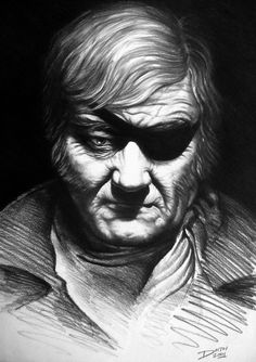 a black and white drawing of an older man