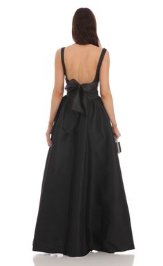 Back Bow Gown in Black | LUCY IN THE SKY Black Tie Dress Wedding, Bow Gown, Formal Ideas, Classy Prom, Princess Prom Dresses, Winter Formal Dresses, Lucy In The Sky, Classy Prom Dresses, Black Dress Formal