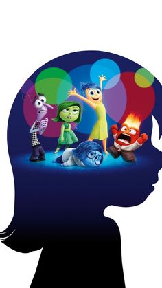 the silhouette of a child's head with cartoon characters in it