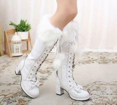 Great shopping ideas for Lolita Sweet Girls Womens Cosplay Fur Lining Lace Up Bow Knee High Boots Shoes, Womens Shoes Fluffy Boots, Womens Cosplay, Fashion Shoes Boots, Shopping Ideas, Fur Boots, Built In Wardrobe, Shoes Womens, Dream Shoes, Boots Shoes