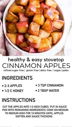 a recipe for cinnamon apples in a bowl