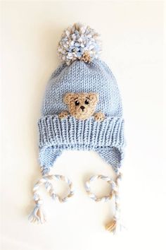 Teddy Bear Hat Toddler Winter Hat Kids Hat Earflap Hat Pom Toddler Winter Hat, Teddy Bear Hat, Hat Pom Pom, Earflap Hat, Ear Flap Hats, Kids Hat, Toddler Winter, Childrens Hats, Baby Knitting Patterns Free