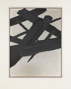 an abstract painting with black and white lines on the bottom half of it, framed in a white frame