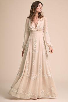 Belize Dress - BHLDN Floral Wedding Gown, How To Dress For A Wedding, Western Wedding Dresses, Wedding Dress Champagne, Casual Wedding Dress, Bohemian Wedding Dresses, Long Sleeve Wedding, Wedding Dress Sleeves, Casual Wedding