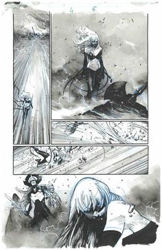 a comic page with an image of a woman in black and white, surrounded by lightning