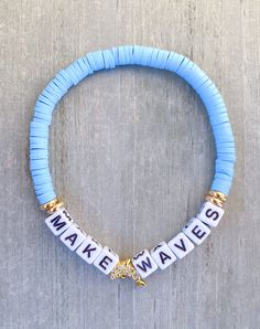 Make Waves Bracelet 🐬 The perfect beach girl bracelet ☀️ Made with mini heishi beads, 18k gold spacers, mini square beads If you would like another word or color, please put in Personalization Section* CARING TIPS FOR YOUR JEWELRY ⭐️Treat and store with care. ⭐️ For longevity, avoid exposing your jewelry to water. ⭐️ Avoid having direct contact with lotions, perfumes, sanitizers as these chemicals may cause discoloration of your jewelry. Waves Bracelet, Lily Bracelet, Pony Bead Bracelets, Dolphin Bracelet, Clay Bead Necklace, Homemade Bracelets, Preppy Bracelets, Girl Bracelet, Beachy Jewelry