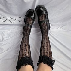 JK Lace Love Embroidery Lolita Calf Length Socks Women Stockings Japanese Socks is only $6, ship to all over the world! Goth Socks, Gothic Socks, Clown Core, Aesthetic Socks, Lace Ankle Socks, Goth Lolita, Goth Things, Japanese Socks, Socks Aesthetic