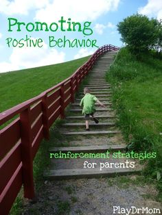a young boy walking up some stairs with the words promoting positive behavior