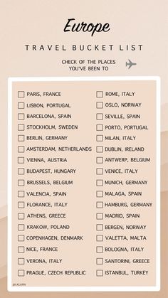 the europe travel bucket list is shown