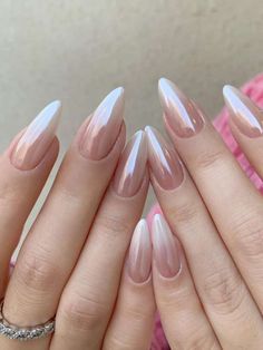 Cat Eye Inspo Nails, Glazed Donut Nails Coffin, Clean Classy Nails, French Chrome Nails Designs, Pink Ombre Chrome Nails, Sparkly Chrome Nails, Pearl Nails Gel, Wedding Design Nails, Prom Nails Simple