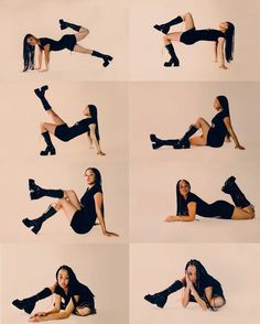 a woman is doing different poses on the floor