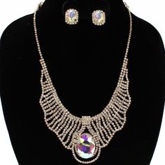 Rose Gold Rhinestone Oval Bib Necklace With Earring Set For Women Bridal Prom  #cheapnecklacesforwomen #necklacesforwomen Prom, Rose Gold, Bib Necklace, Womens Necklaces, Statement Necklace