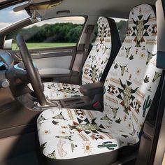 the interior of a car is decorated with native designs