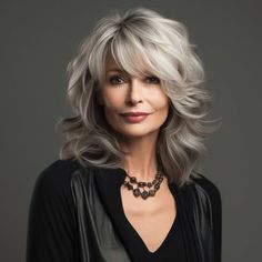Hair Over 65 For Women, Medium Layers Haircuts With Curtain Bangs, Women's Layered Hairstyles, Vintage Style Haircut, Longer Grey Hairstyles, 70 Plus Hairstyles, Medium Haircuts For Women Over 50 Mid Length, Haircuts For Women Over 50 With Thick Hair, Hair Styles For Medium Length Layered Hair