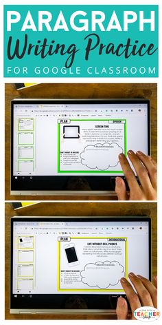 someone is writing on a computer screen with the text, how to write a paragraph writing practice for google classroom