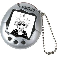 a metal object with an anime character on it's face and chain attached to it