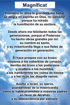 a poem written in spanish with clouds and sun shining through the blue sky above it