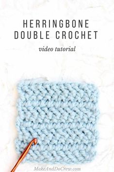 the herringbone double crochet video pattern is shown with an orange crochet hook