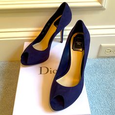 Brand New, Never Worn Beautiful Navy Suede Dior Miss Diors. Pristine Condition. 10cm Heel With Platform For Comfort. Buttery Soft Suede In A Perfect Shade Of Navy. Size 38. Dior, Navy, Dior Shoes, Soft Suede, Shoes Women Heels, Color Blue, Shoes Heels, Women Shoes, Brand New