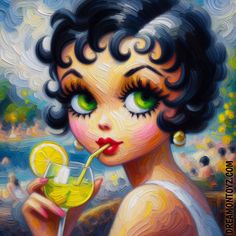 June 22nd is National Limoncello Day

#Cartoon Character #BettyBoop drinking #Limoncello #aiart #photoshop #Impressionist