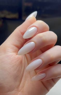 Sparkly Nail Designs, White Almond Nails, Hello Nails, Simple Gel Nails, Pointed Nails, Work Nails, Almond Acrylic Nails