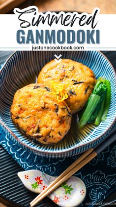 some food on a plate with chopsticks next to it and text overlay