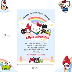 the hello kitty birthday party is set up with an image of cats and rainbows