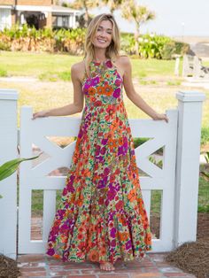 Halle Printed Halter Maxi Dress - Fuschia Floral-view 1