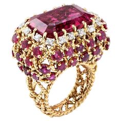 Cartier Rubellite Diamond Ruby Gold Ring Ruby Gold Ring, Rubellite Ring, Diamond And Ruby Ring, Vintage Jewelry Rings, Ruby Diamond Rings, Chevron Ring, Vintage Cocktail, Women Diamond