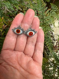 Beautiful evil eye earrings in sterling silver.  Yes, these are red eyes. Might be a lil creepy but I just love them.  Beautiful silver beading around the eyes too.  Just lovely.   Please see last pictures for measurements. 4.0 grams Turning, Eyeball Earrings, Evil Eye Earrings, Eye Earrings, Red Eyes, Evil Eye, Just Love, Beading, Etsy Earrings