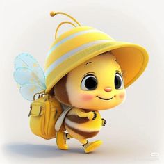 a cute little bee carrying a yellow backpack