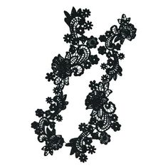 a black lace necklace with flowers and leaves on the side, against a white background