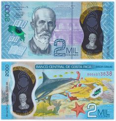 two bills with pictures of people and animals on them, one is in the foreground