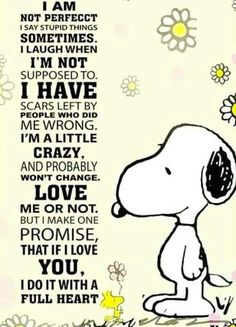 snoopy with flowers and the words i am not perfect